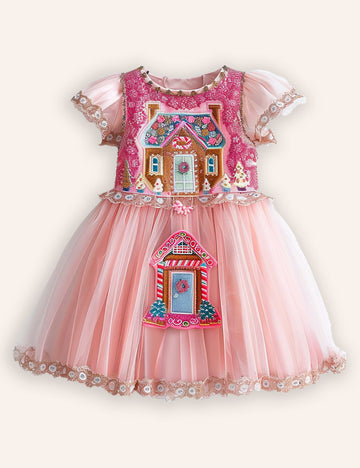 Gingerbread House Applique Tulle Dress